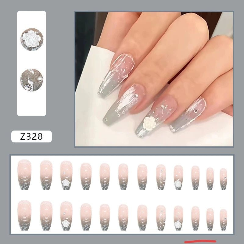 Pekanbaru (24Pcs Free Lem) Kuku Palsu Murah Tahan Air Fashion Nail Art 3D Korea Fake Nails Manicure