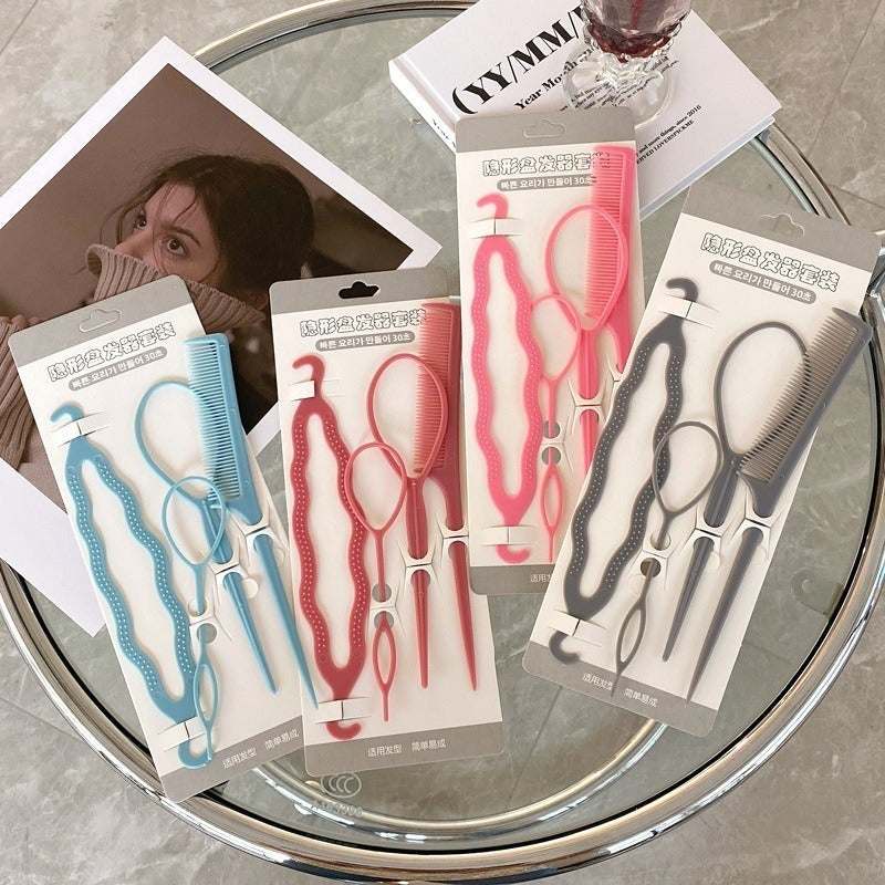Pekanbaru 1 Set Sisir Styling Rambut 4 in 1 Alat Styling Sanggul Konde Kepang Rambut Sisir Rambut Salon 4in1