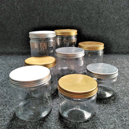 Pekanbaru Toples Plastik Tutup Ulir Aluminium Gold / Silver Berbagai Ukuran (Instan Only)
