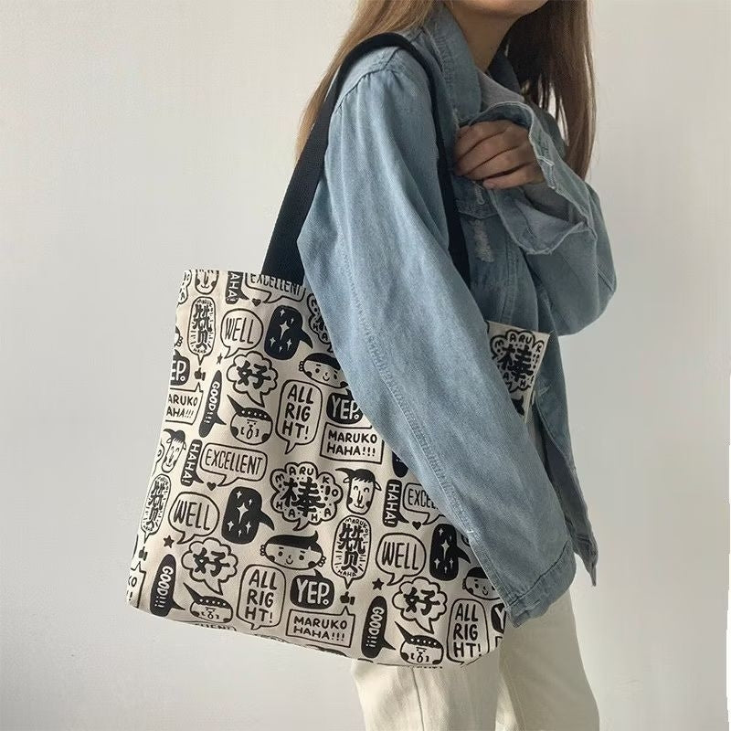 Pekanbaru Tote Bag Tas Samping Kanvas Totebag  Karakter Kartun Lucu Wanita Fashion