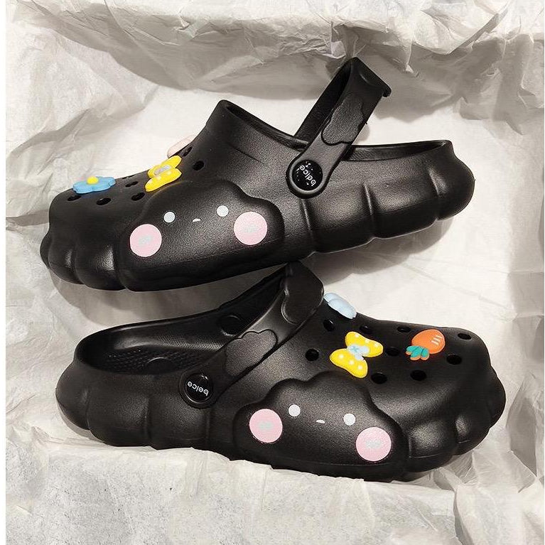 Pekanbaru Sandal Lobang Motif Awan Jibbitz Pita Bunga Wortel Sendal Eva Anti Air Unik Lucu Classic Korean Style