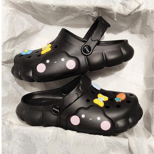 Pekanbaru Sandal Lobang Motif Awan Jibbitz Pita Bunga Wortel Sendal Eva Anti Air Unik Lucu Classic Korean Style