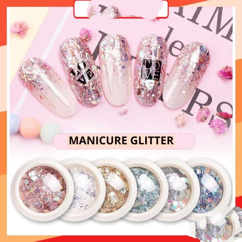 Pekanbaru Bubuk Glitter Manik Sequin Kristal Campur Warna Kutek Gel Uv Dekorasi Nail Art