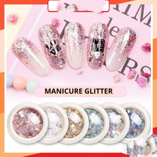 Pekanbaru Bubuk Glitter Manik Sequin Kristal Campur Warna Kutek Gel Uv Dekorasi Nail Art