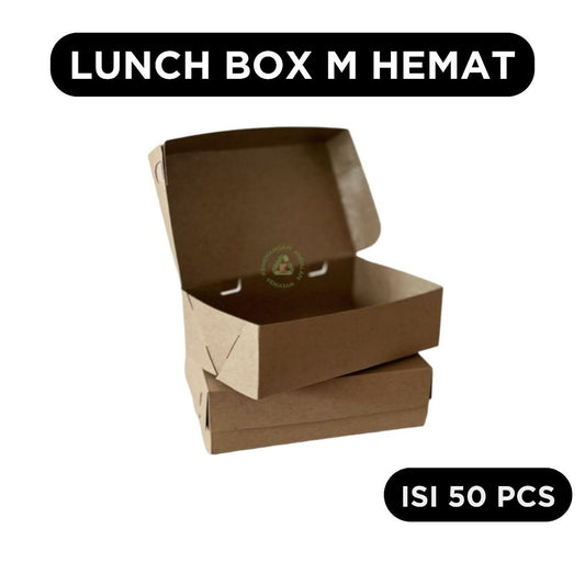 Pekanbaru 50 Pcs Paper Lunch Box Kraft M HEMAT Kemasan Makanan Ayam Geprek Mie Nasi Goreng Laminasi Food Grade