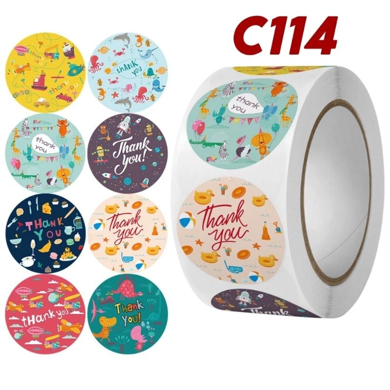 Pekanbaru 1 ROLL Stiker Label Thank You (500 Pcs) Sticker Ucapan Bulat Tempel Label Colorfull 2,5 cm