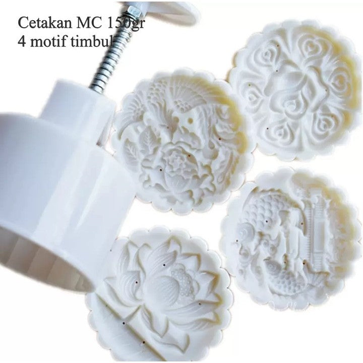 Pekanbaru Cetakan Mooncake / Cetakan Kue Bulan Plastik 150 Gr  4 Motif Timbul