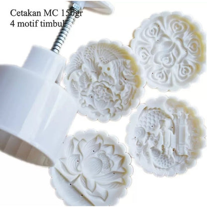 Pekanbaru Cetakan Mooncake / Cetakan Kue Bulan Plastik 150 Gr  4 Motif Timbul