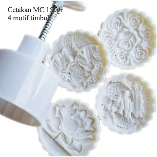 Pekanbaru Cetakan Mooncake / Cetakan Kue Bulan Plastik 150 Gr  4 Motif Timbul