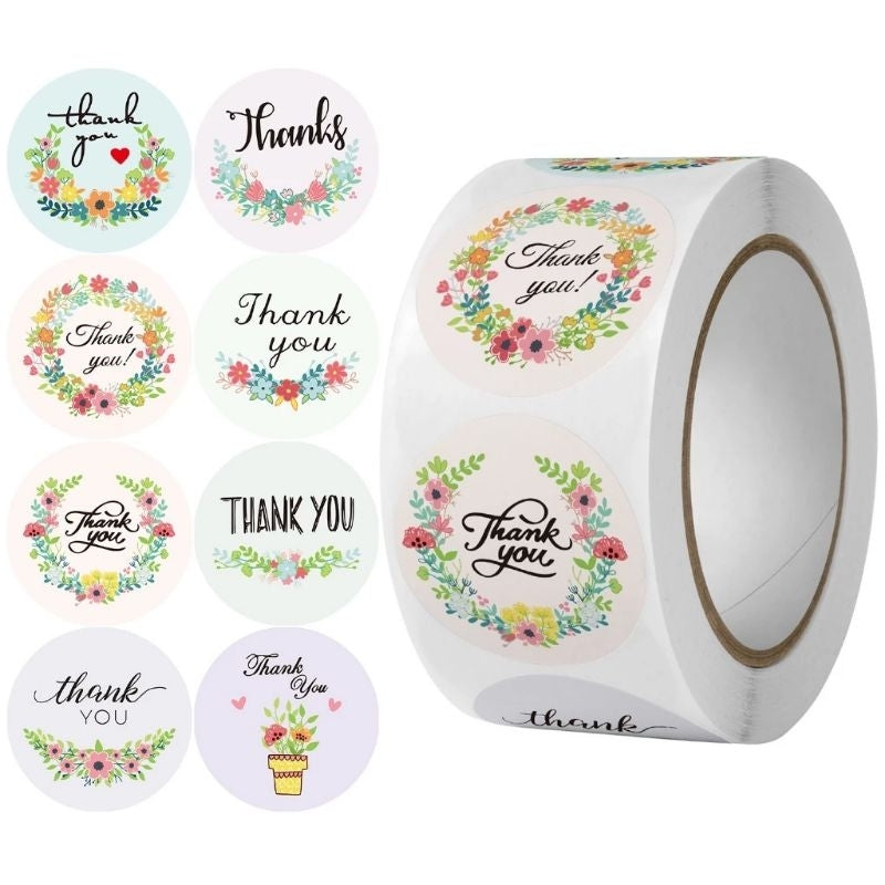 Pekanbaru 1 ROLL Stiker Label Thank You (500 Pcs) Sticker Ucapan Bulat Tempel Label Colorfull 2,5 cm