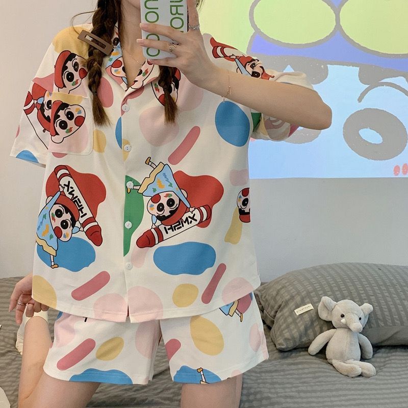 Pekanbaru Baju Tidur Set Kemeja Lengan Pendek Celana Pendek Piyama Setelan Full Pattern Piyama Kancing Depan Unik Motif Lucu Korean Style Sleep Wear Hot Pants Model Shirt