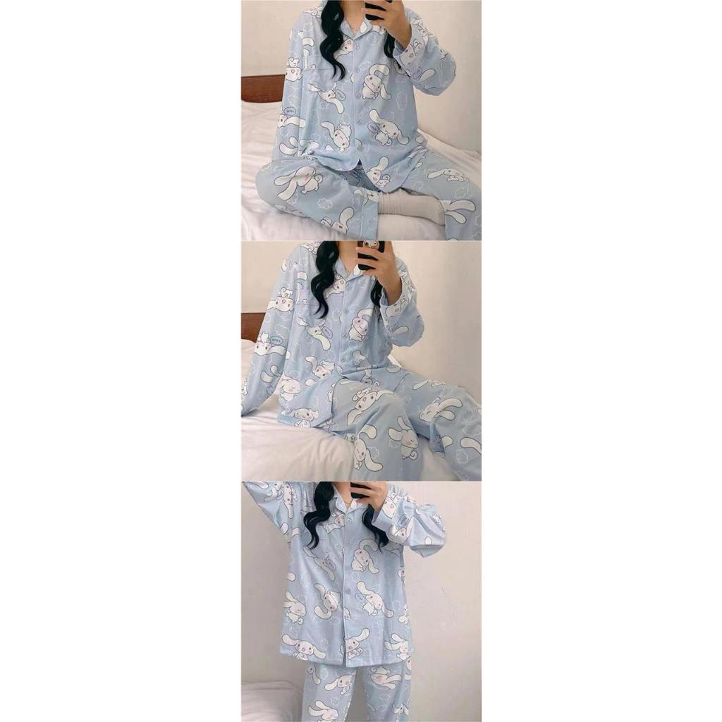 Pekanbaru Baju Tidur Set Kemeja Lengan Panjang Celana Panjang Piyama Setelan Full Pattern Kancing Depan Unik Motif Lucu Korean Style Sleep Wear