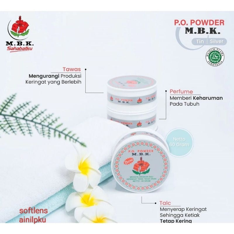 Pekanbaru Mbk  M.B.K Tin Kemasan Putih \ Silver - Bedak Deodorant  Bubuk 60Gr