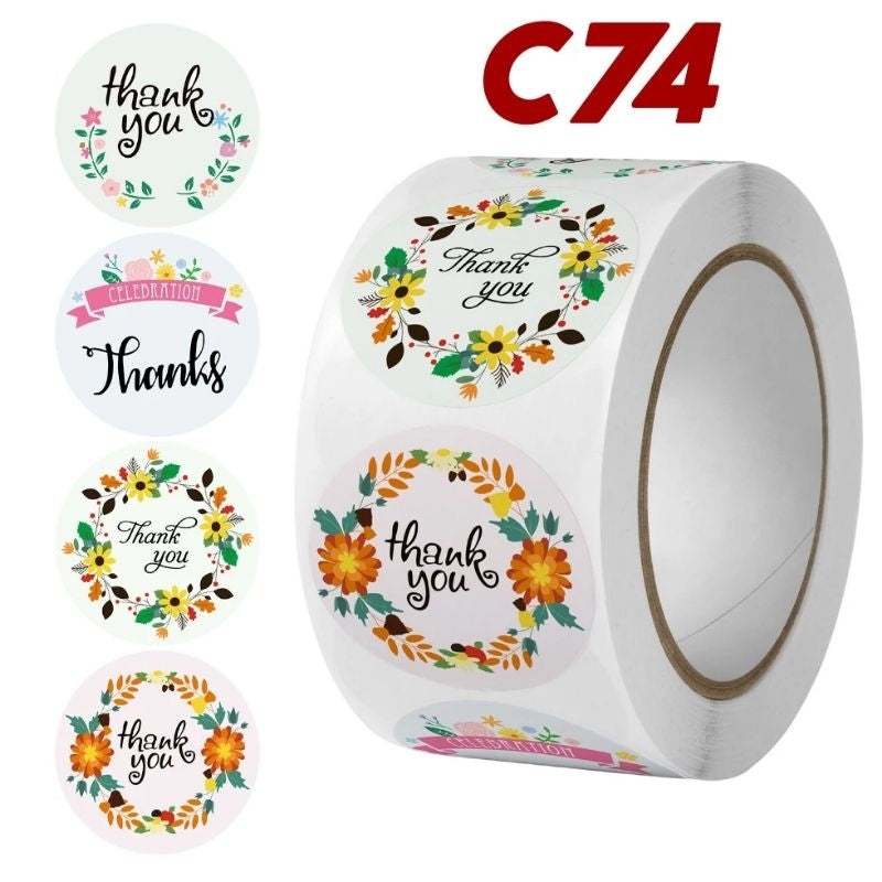 Pekanbaru 1 ROLL Stiker Label Thank You (500 Pcs) Sticker Ucapan Bulat Tempel Label Colorfull 2,5 cm