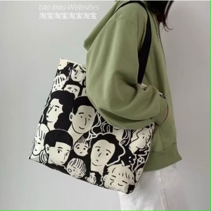 Pekanbaru Tote Bag Tas Samping Kanvas Totebag  Karakter Kartun Lucu Wanita Fashion