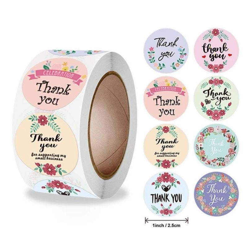 Pekanbaru 1 ROLL Stiker Label Thank You (500 Pcs) Sticker Ucapan Bulat Tempel Label Colorfull 2,5 cm