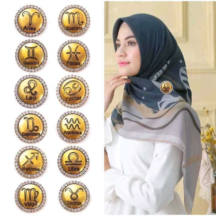 Pekanbaru bross hijab 12 rasi bintang/ warna emas dan perak