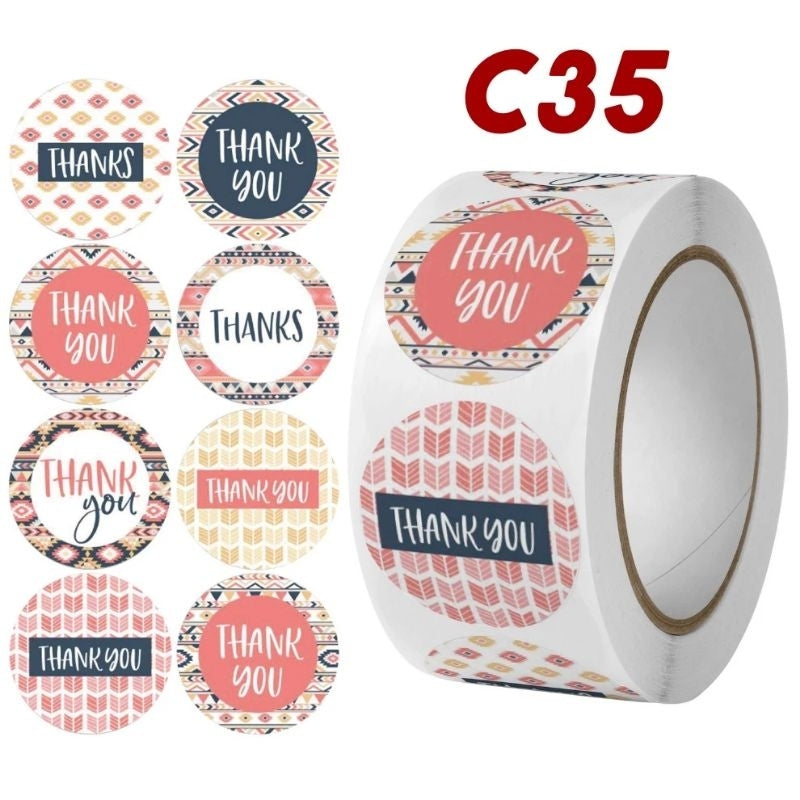 Pekanbaru 1 ROLL Stiker Label Thank You (500 Pcs) Sticker Ucapan Bulat Tempel Label Colorfull 2,5 cm
