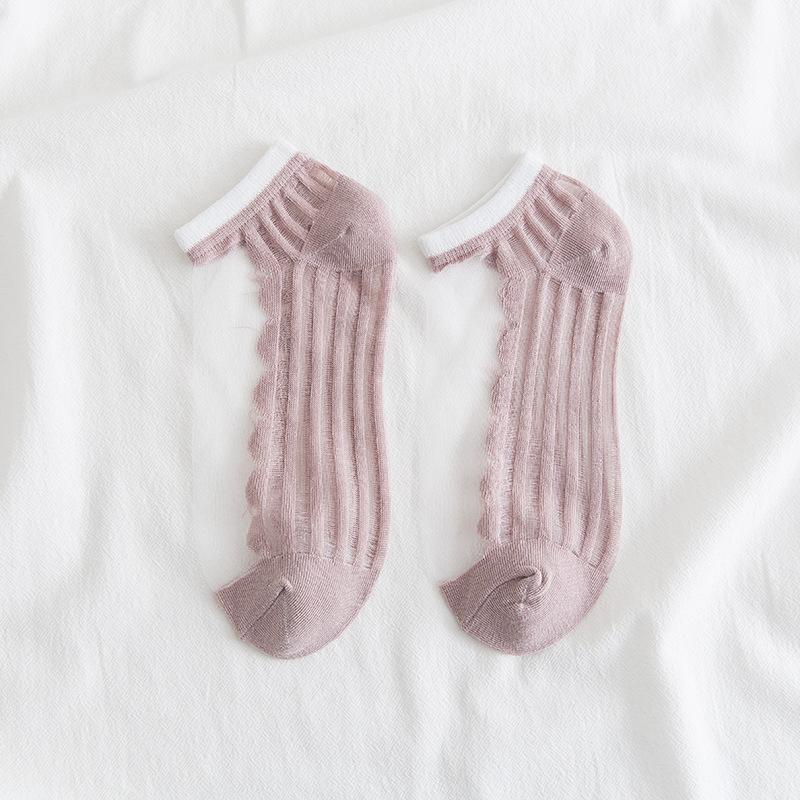Pekanbaru Kaos Kaki Soft Semi Transparan Women Socks Jaring Kaus Kaki Berkualitas Korean Style Colorful Pastel Renda Aesthetic Clear