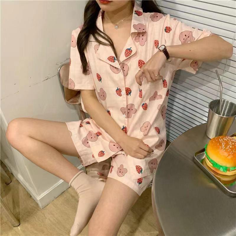 Pekanbaru Baju Tidur Set Kemeja Lengan Pendek Celana Pendek Piyama Setelan Full Pattern Piyama Kancing Depan Unik Motif Lucu Korean Style Sleep Wear Hot Pants Model Shirt
