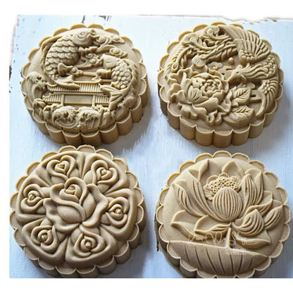 Pekanbaru Cetakan Mooncake / Cetakan Kue Bulan Plastik 150 Gr  4 Motif Timbul