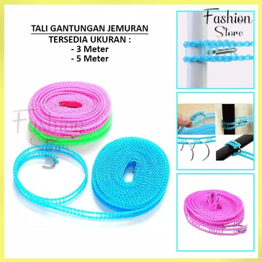 Pekanbaru Tali Gantungan Jemuran Baju Portable Hook Ukuran 3 - 5 Meter