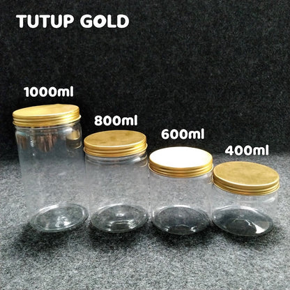 Pekanbaru Toples Plastik Tutup Ulir Aluminium Gold / Silver Berbagai Ukuran (Instan Only)