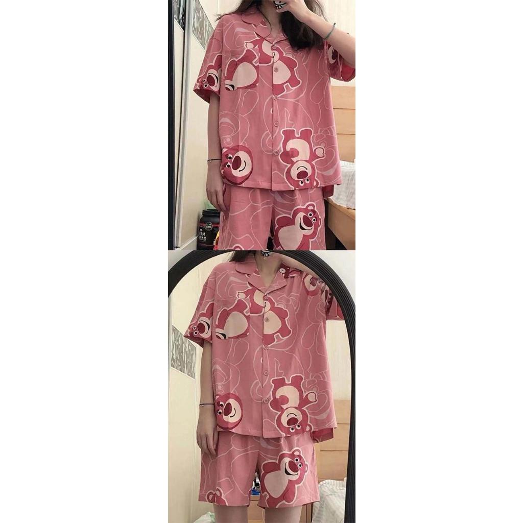 Pekanbaru Baju Tidur Set Kemeja Lengan Pendek Celana Pendek Piyama Setelan Full Pattern Piyama Kancing Depan Unik Motif Lucu Korean Style Sleep Wear Hot Pants Model Shirt