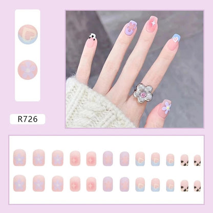 Pekanbaru (24Pcs Free Lem) Kuku Palsu Murah Tahan Air Fashion Nail Art 3D Korea Fake Nails Manicure