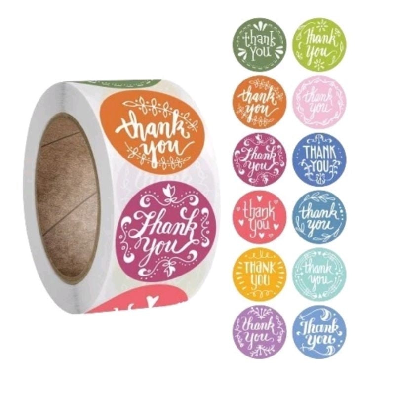 Pekanbaru 1 ROLL Stiker Label Thank You (500 Pcs) Sticker Ucapan Bulat Tempel Label Colorfull 2,5 cm