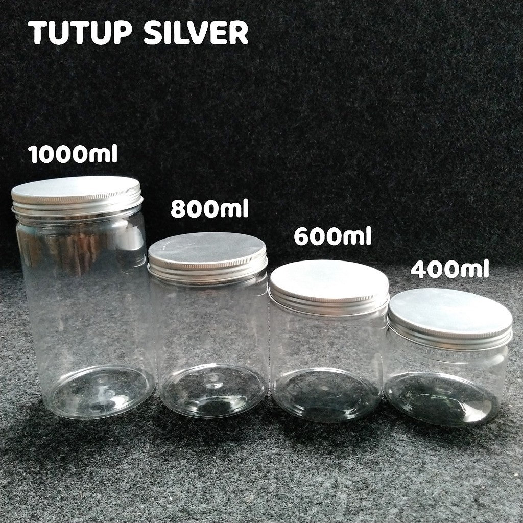 Pekanbaru Toples Plastik Tutup Ulir Aluminium Gold / Silver Berbagai Ukuran (Instan Only)