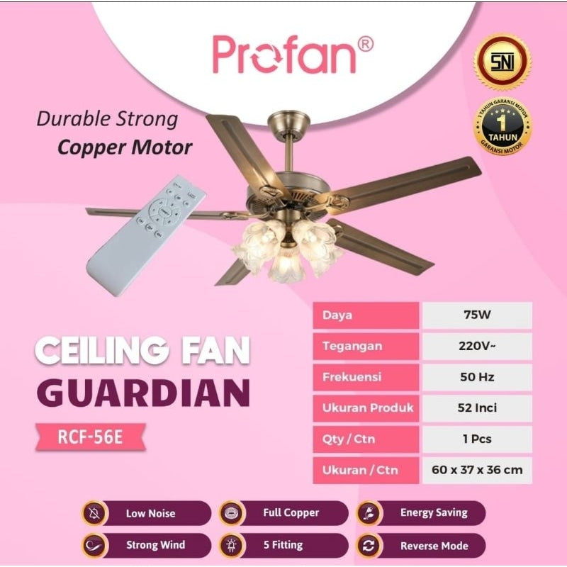 Pekanbaru Ceiling Fan Guardian Rcf-56E Profan  / Kipas Angin Gantung Sayap Besi Profan 5 Sayap