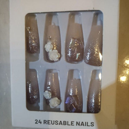 Pekanbaru (24Pcs Free Lem) Kuku Palsu Murah Tahan Air Fashion Nail Art 3D Korea Fake Nails Manicure