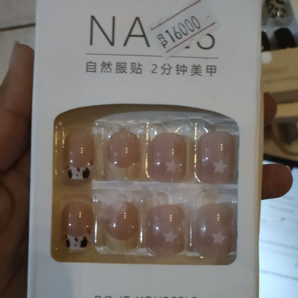 Pekanbaru (24Pcs Free Lem) Kuku Palsu Murah Tahan Air Fashion Nail Art 3D Korea Fake Nails Manicure