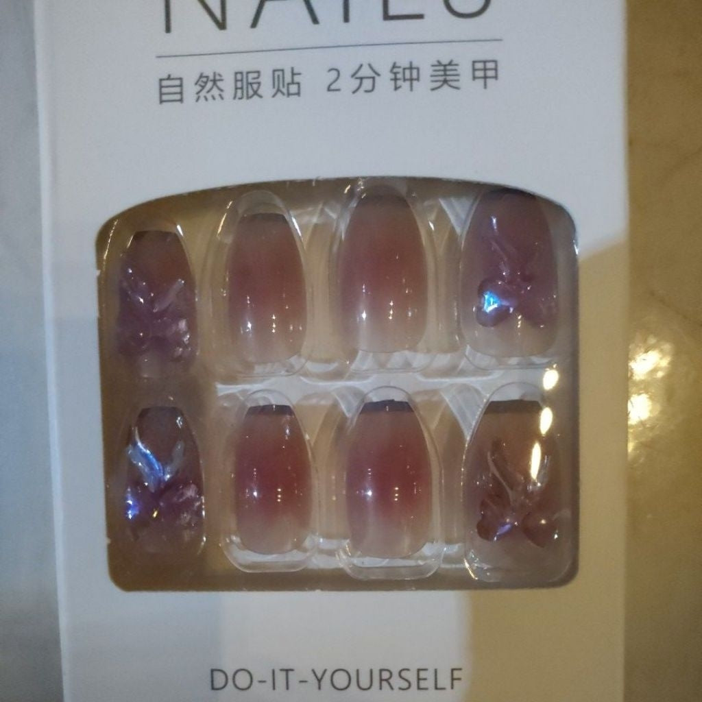 Pekanbaru (24Pcs Free Lem) Kuku Palsu Murah Tahan Air Fashion Nail Art 3D Korea Fake Nails Manicure