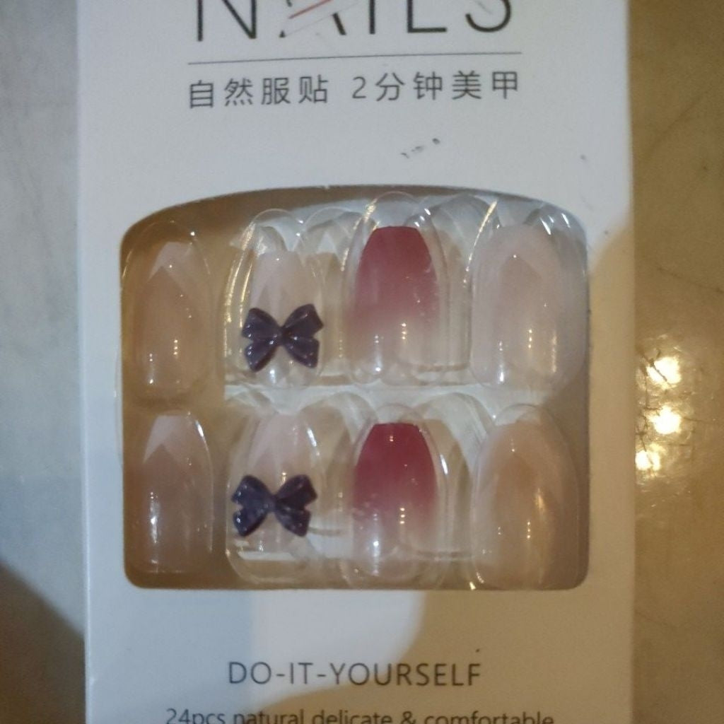 Pekanbaru (24Pcs Free Lem) Kuku Palsu Murah Tahan Air Fashion Nail Art 3D Korea Fake Nails Manicure