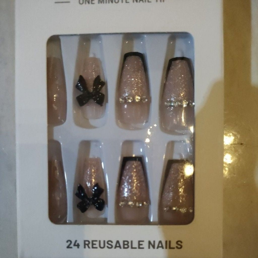 Pekanbaru (24Pcs Free Lem) Kuku Palsu Murah Tahan Air Fashion Nail Art 3D Korea Fake Nails Manicure