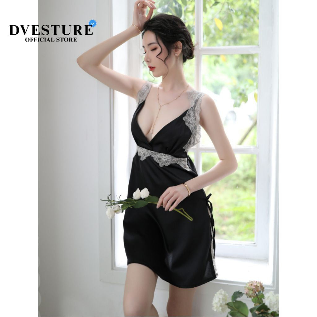 Pekanbaru Lingerie Dress Set D-28 Deep V-Neck Baku Tidur Dinas Wanita Dewasa