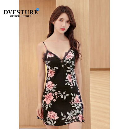 Pekanbaru [] Baju Tidur Wanita D-34 | Lingerie Dress Free Size | Model Motif Bunga Elegan Plus Busa Dada