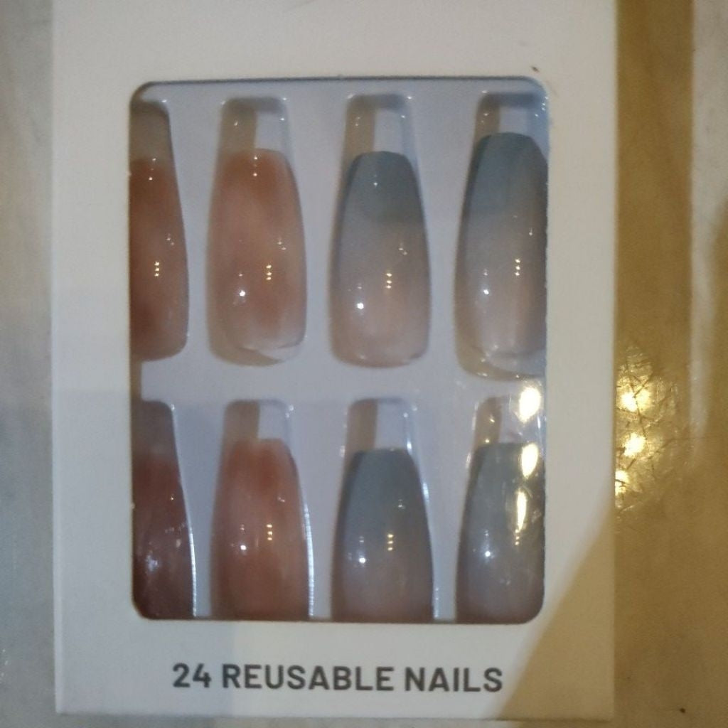 Pekanbaru (24Pcs Free Lem) Kuku Palsu Murah Tahan Air Fashion Nail Art 3D Korea Fake Nails Manicure
