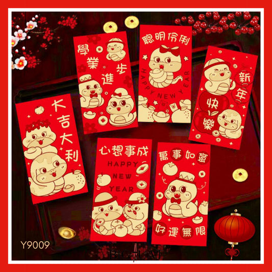 Pekanbaru 6pcs Angpao Imlek Chinese Ular 2025 Xin Nian Kuai Le Amplop Kertas Angpau Tebal Fu