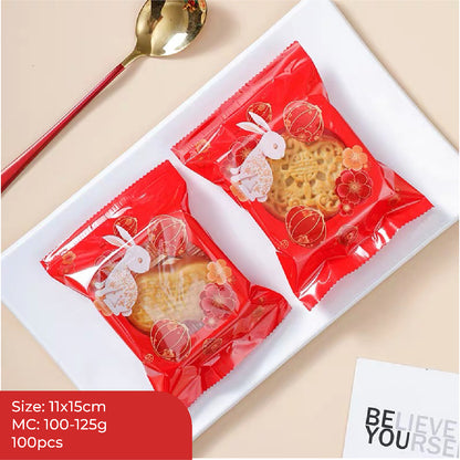 Pekanbaru Plastik Mooncake / Kue Bulan Non-Seal Motif Happy Mid Autumn Festival Berbagai Ukuran Per Pack