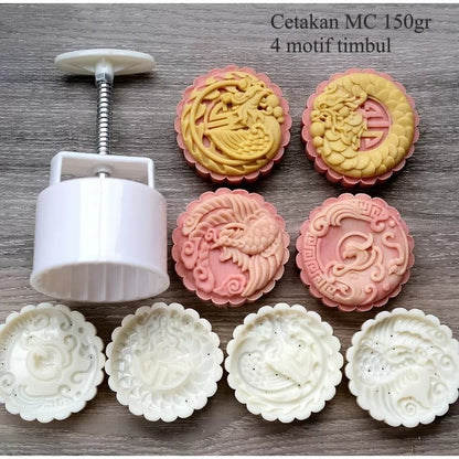 Pekanbaru Cetakan Mooncake / Cetakan Kue Bulan Plastik 150 Gr  4 Motif Timbul