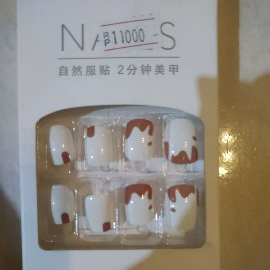 Pekanbaru (24Pcs Free Lem) Kuku Palsu Murah Tahan Air Fashion Nail Art 3D Korea Fake Nails Manicure
