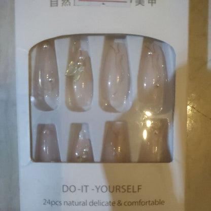 Pekanbaru (24Pcs Free Lem) Kuku Palsu Murah Tahan Air Fashion Nail Art 3D Korea Fake Nails Manicure