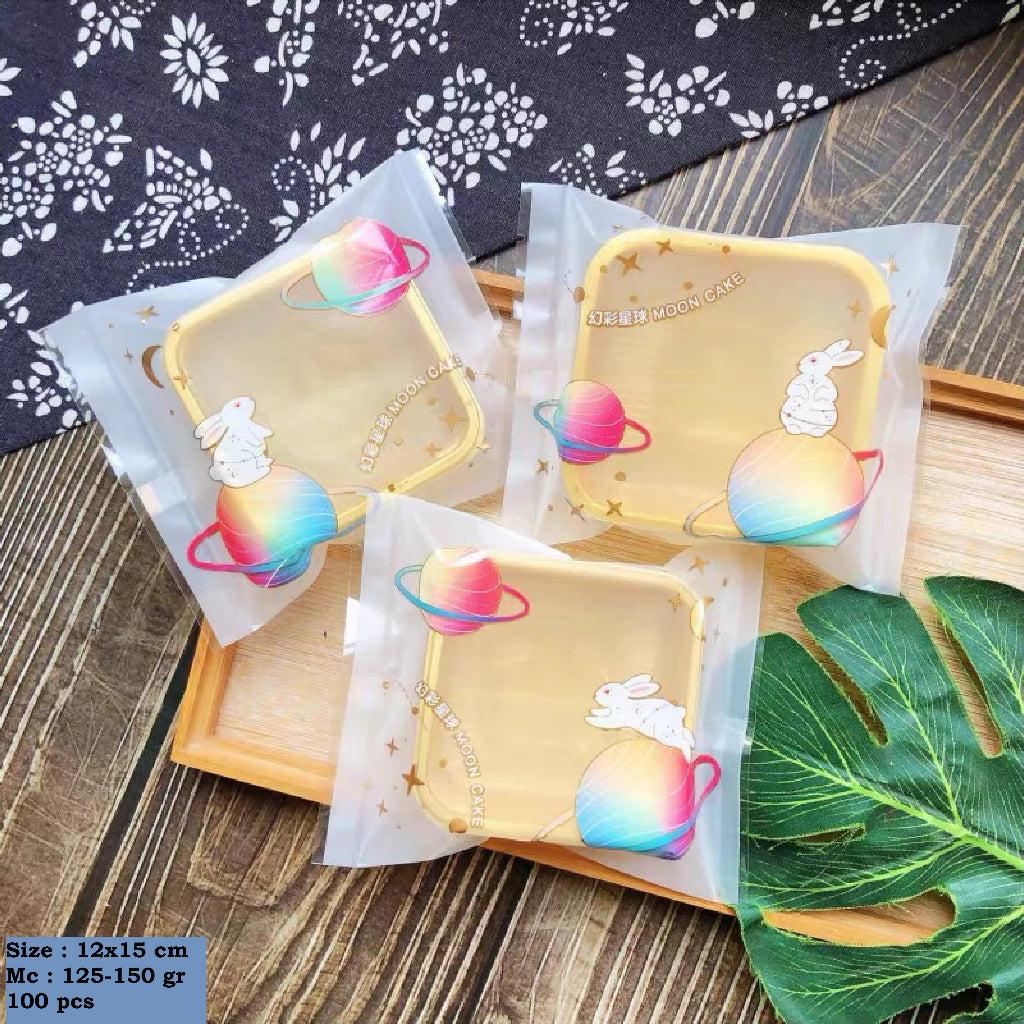 Pekanbaru Plastik Mooncake / Kue Bulan Non-Seal Motif Happy Mid Autumn Festival Berbagai Ukuran Per Pack