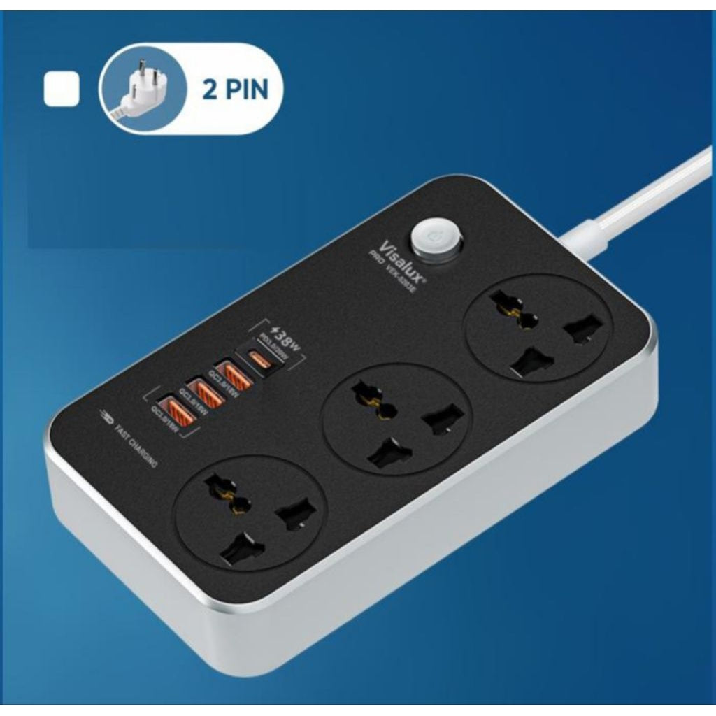 Pekanbaru Cok / Colokan / Stop Kontak Kabel Visalux Pro Vek-5203E 1 Usb Type C 3 Usb Type A Plus Switch