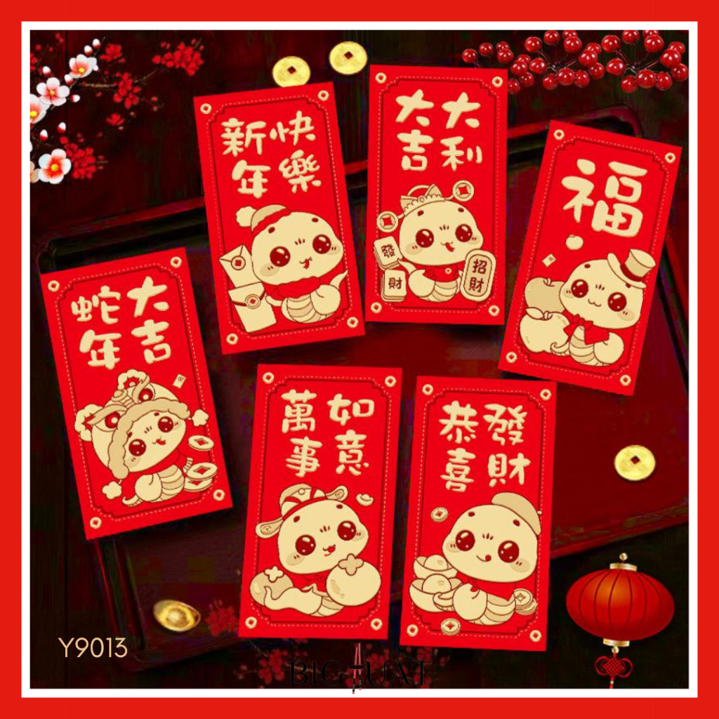 Pekanbaru 6pcs Angpao Imlek Chinese Ular 2025 Xin Nian Kuai Le Amplop Kertas Angpau Tebal Fu