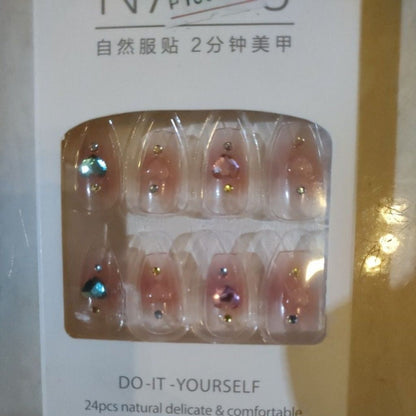 Pekanbaru (24Pcs Free Lem) Kuku Palsu Murah Tahan Air Fashion Nail Art 3D Korea Fake Nails Manicure