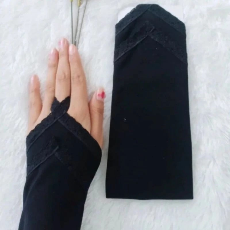 Pekanbaru [YL] HANDSOCK CINCIN RENDA / HANDSOCK UMROH HAJI / MANSET RENDA / Handsock Tangan Muslimah untuk Sholat Bahan Jersey